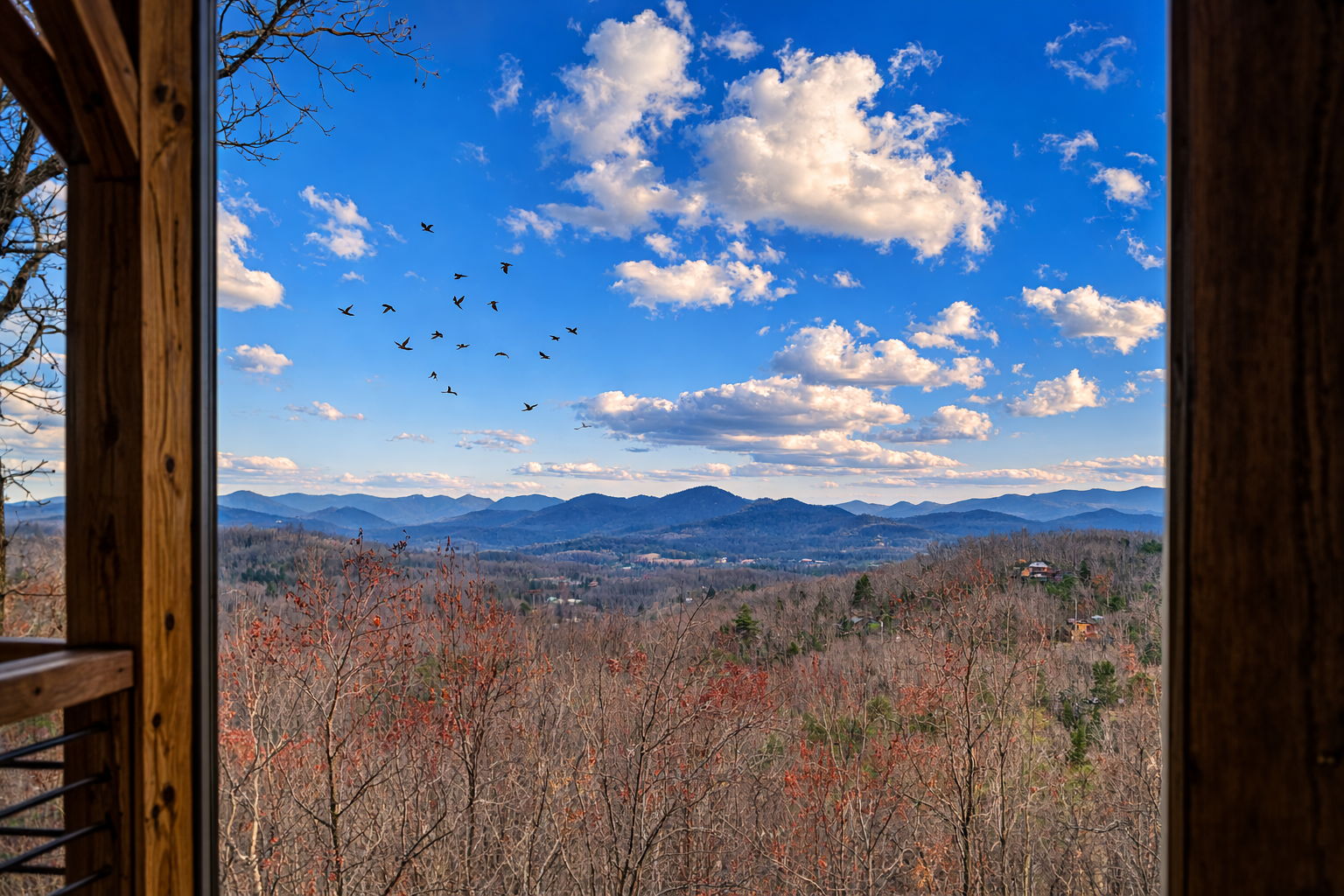 Panoramic Blue Ridge Mountain view with rolling peaks and valleys